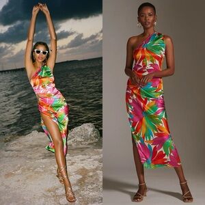 Anthropologie Ronny Kobo One-Shoulder Tropical Midi Dress